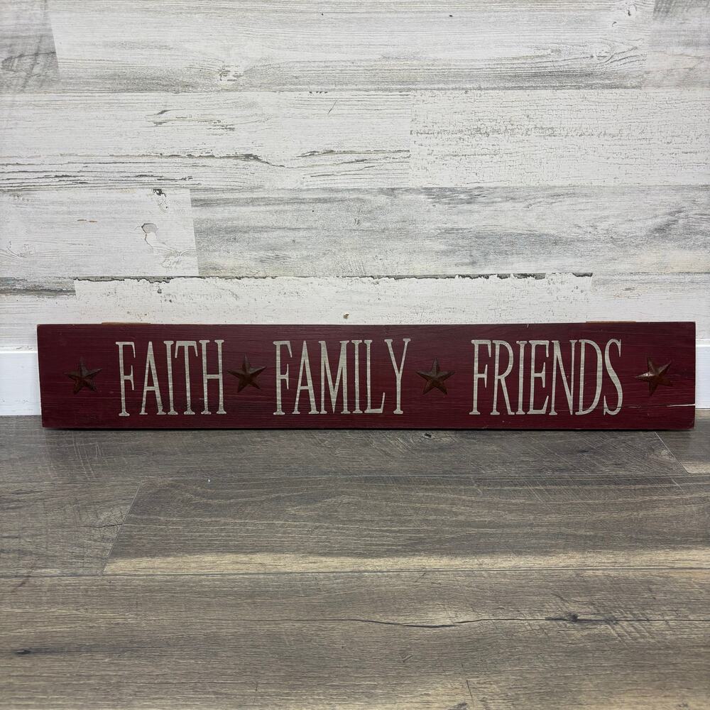 Rustic Faith Family Friends Burgundy Wood Wall Sign